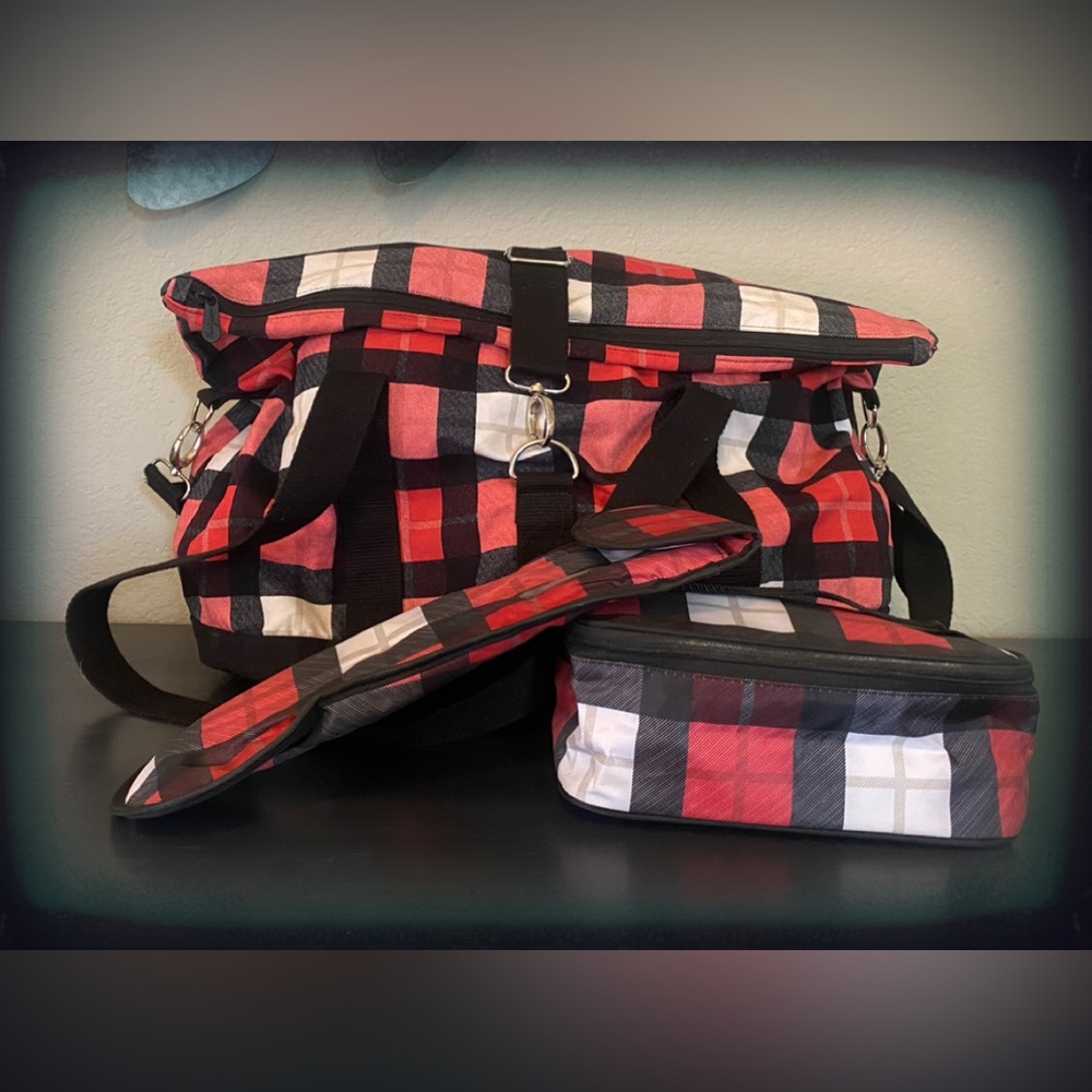 Thirty-One Fold Over Weekender Bag W/Cosmetic Case & Hot Tools bag.